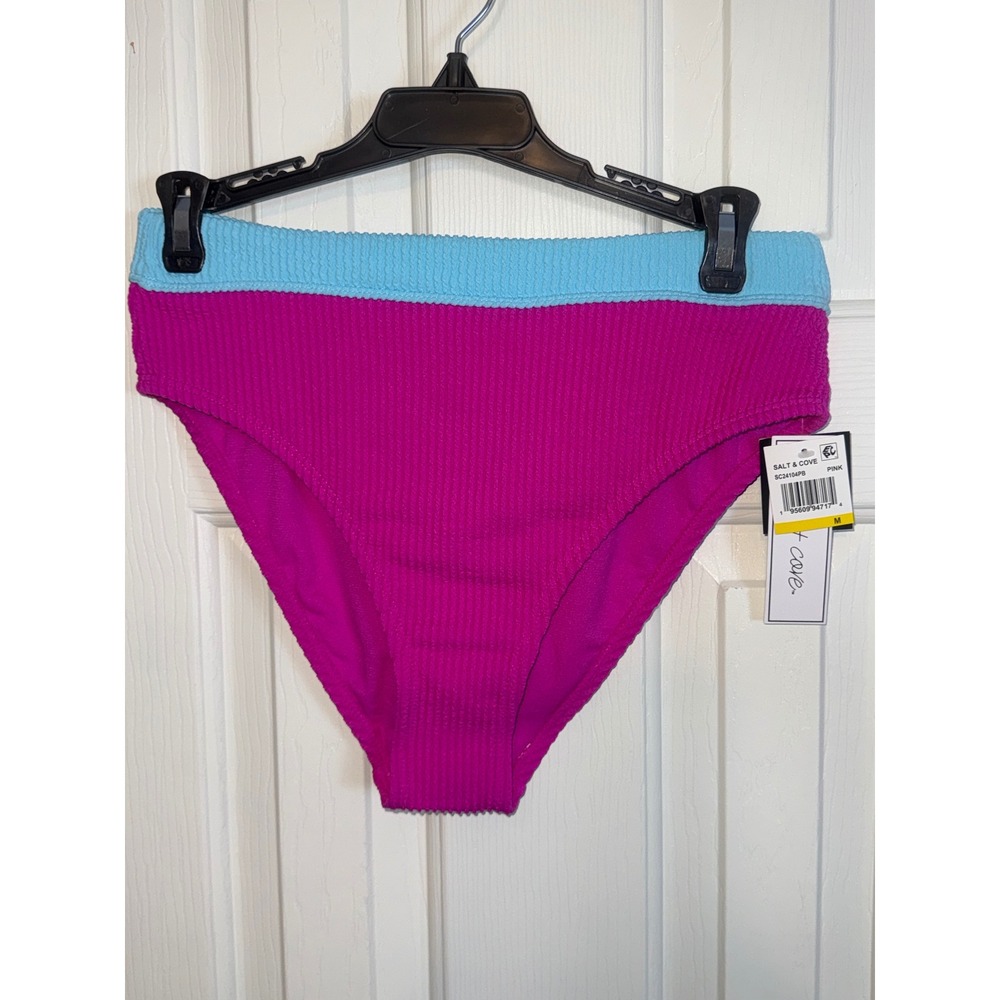 Salt & Cove High Waist Bikini Bottoms‎ Ribbed Swimsuit Retro Pink Size M